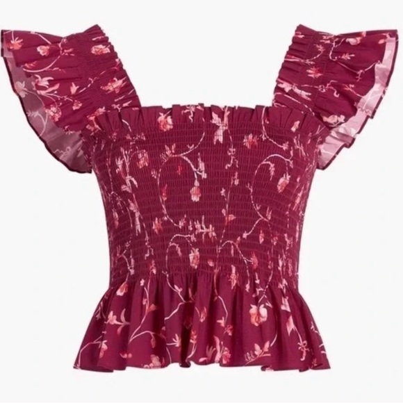 Hill House Paz Top in Burgundy Botanical - Picture 2 of 8